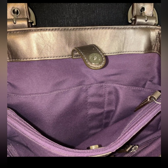 Coach Soho Leather Tote Metallic Gold Handbag/ Purse w/ purple hue &interior•EUC - Picture 7 of 9